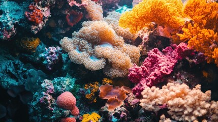 Fototapeta premium Vibrant Underwater Coral Reef with Diverse Marine Life and Colors