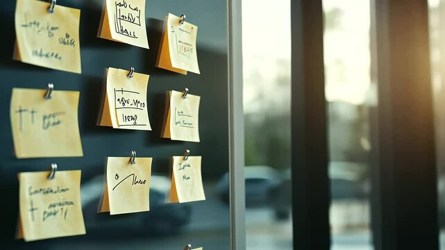 Close-up of a hypothesis on a sticky note pinned to a board