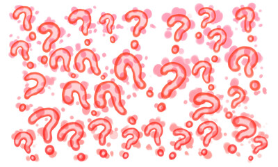 Red question mark splatter pattern
