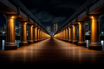Fototapeta premium A night cruise along the Osaka river, with bridges glowing under city lights and reflections dancing on the water