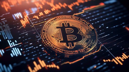 Digital Currency Representation With Bitcoin Symbol and Fluctuating Market Data in a Modern Design