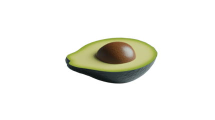 Half of fresh avocado with seed on transparent background
