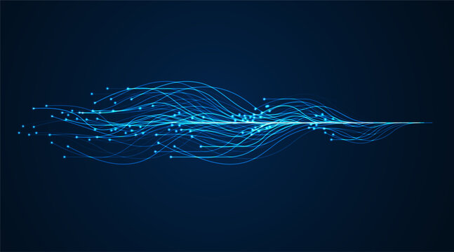 Ai technology. Concept of artificial intelligence. Blue and dots lines. Digital, communication, science, networks