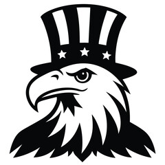 bald eagle with wearing uncle SAM hat on white background ,