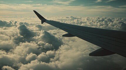 Obraz premium Airplane wing in the clouds 