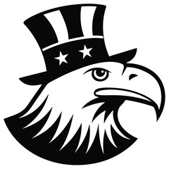 bald eagle with wearing uncle SAM hat on white background ,