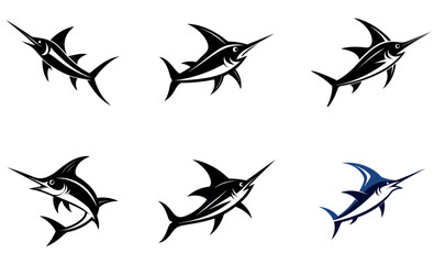 Silhouette of a Marlin Fish in Black and Blue Variations.