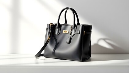 Sleek Black Leather Handbag with Minimalist Design