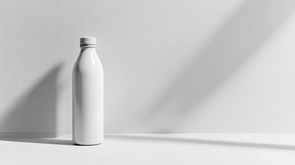 White bottle mockup on white background with sunlight shadow.