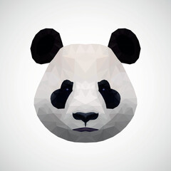 Abstract polygonal panda bear head. Modern low poly panda bear portrait pattern background for design t shirt, veterinary clinic poster, gift card, bag print, art workshop advertising etc.