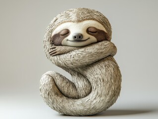 Sleepy Sloth Embracing a Rounded 3D Letter in a Cozy Pose
