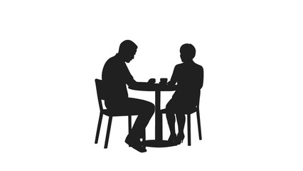 Silhouette Illustration of Two People Facing Each Other at a Cafe Table, Depicting Casual Conversation and the Warmth of a Meeting