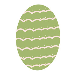 A pastel green Easter egg with wavy beige lines and small white dots, creating a soft and elegant festive look. The minimalistic pattern evokes warmth and tradition.