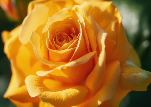 Vibrant yellow rose in full bloom under sunlight.