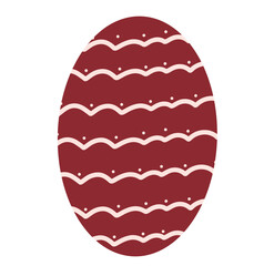 A Red Cherry Easter egg with wavy beige lines and small white dots, creating a soft and elegant festive look. The minimalistic pattern evokes warmth and tradition.