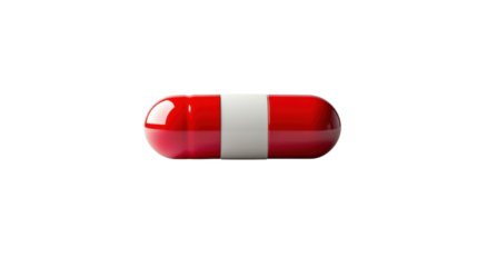 Red and white capsule with transparent background representing healthcare and medicine
