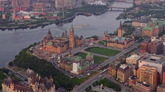 AERIAL Parliament Hill and Ottawa River with Gatineau in the background