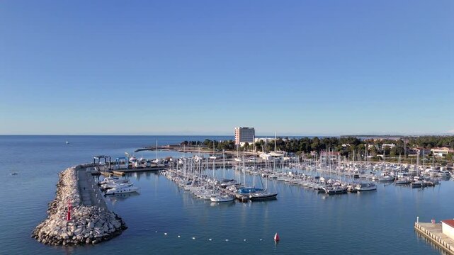 Aerial View of Marina in Umag, Croatia on a Sunny Day