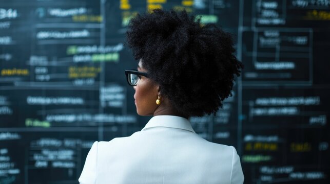 Professional Lecturer Pointing to Detailed Technical Diagram During Presentation in Office or Academic Setting  Concept of Education Training Computer Programming Software Development