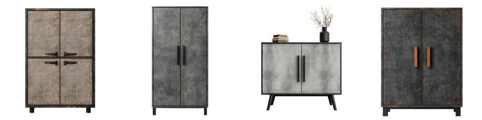 Sleek and sophisticated storage cabinets and sideboards with a contemporary industrial aesthetic featuring clean lines neutral colors and versatile functionality for living spaces bedrooms or offices