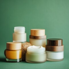 Minimalist beauty photography of natural skincare products in studio setting