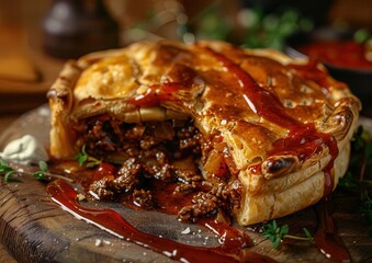 Savory meat pie with flaky crust and rich sauce.