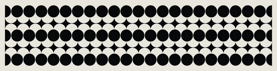Midcentury modern style circle pattern in black and white. Graphical illustration for a unique wall decor, banners, textiles and interior design. 