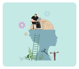 The concept of personal growth. Investing in yourself and your work,
 self-development.  Vector illustration
