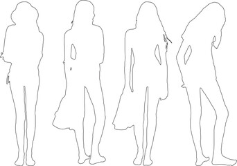 Elegant Female Outline Drawings – Vector