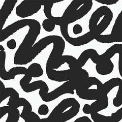 Abstract seamless pattern with freehand brushstroke curves. Endless doodle design with irregular bending lines, squiggles, curls. Repeating print, texture, background. Flat vector illustration