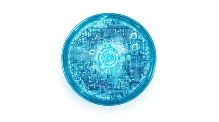 Fototapeta premium Abstract technology orb, futuristic design, glowing center, white background, photographic image