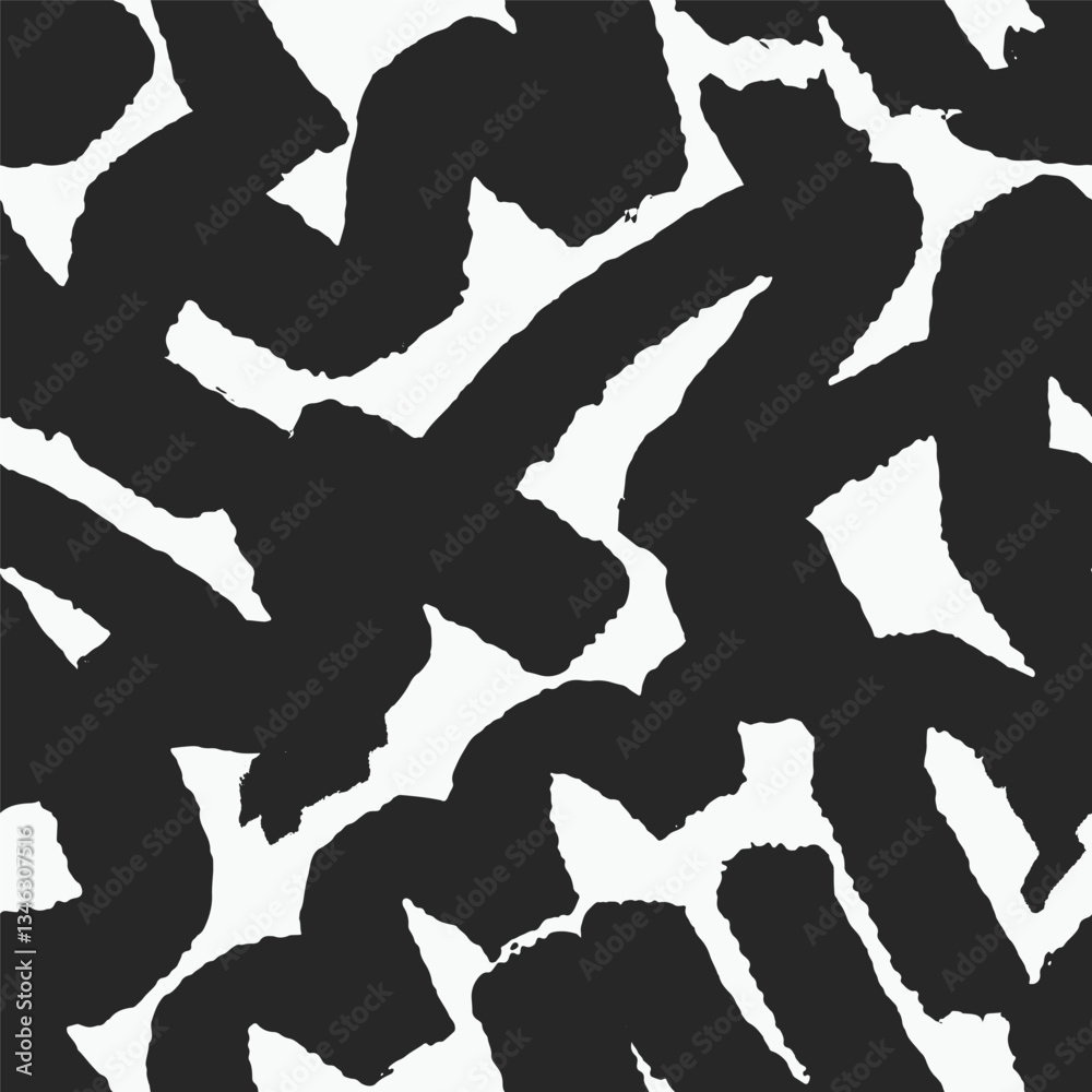 Poster Abstract seamless pattern with freehand lines. Black and white brushstrokes, dynamic texture, print, background with hand-drawn scribbles, squiggles, doodle style design. Flat vector illustration