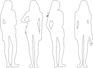 Elegant Female Outline Drawings – Vector