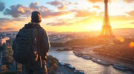 Person standing on a high point overlooking a vibrant cityscape with skyscrapers and suburban areas in view