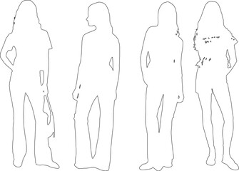 Elegant Female Outline Drawings – Vector