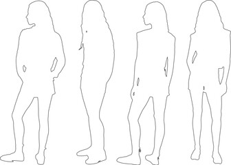 Elegant Female Outline Drawings – Vector