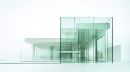Obraz premium Glass Architectural Model; Modern House Exterior; Studio; Stock Photo; 3D Render; Design; Realistic; Interior Design; Possible Use