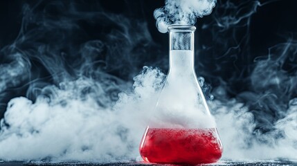 A chemical reaction occurs when white smoke comes out of an Erlenmeyer flask filled with a colored solution