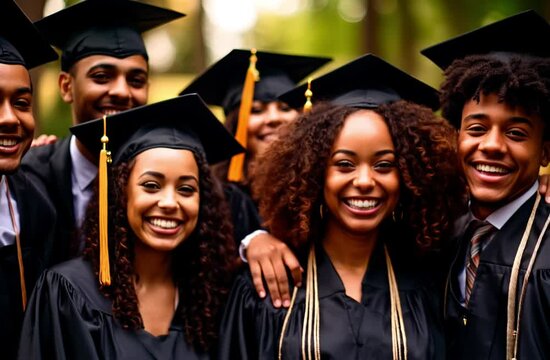 Group of young black people celebrating their graduation