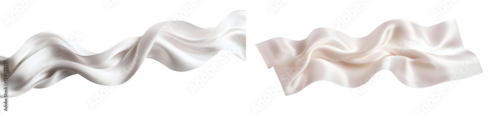 Poster a clipping path accompanies a white ribbon as it flies against an isolated white background