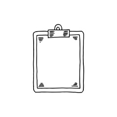 Hand-drawn doodle cartoon of a blank clipboard vector icon business element.