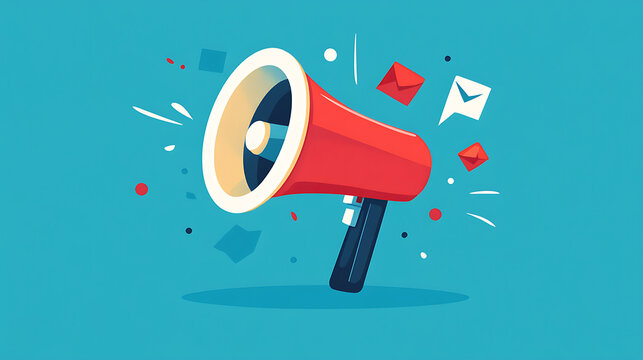 Here string array containing description and keywords for image, formatted as requested Call to action with bold graphics This graphic is dynamic and engaging with red bullhorn, promoting