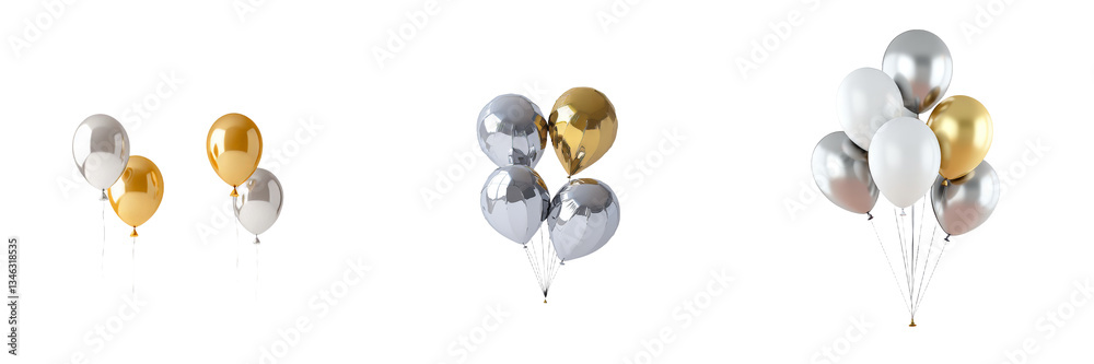 Aufkleber Isolated on a transparent background is a golden and silver balloon made with generative AI