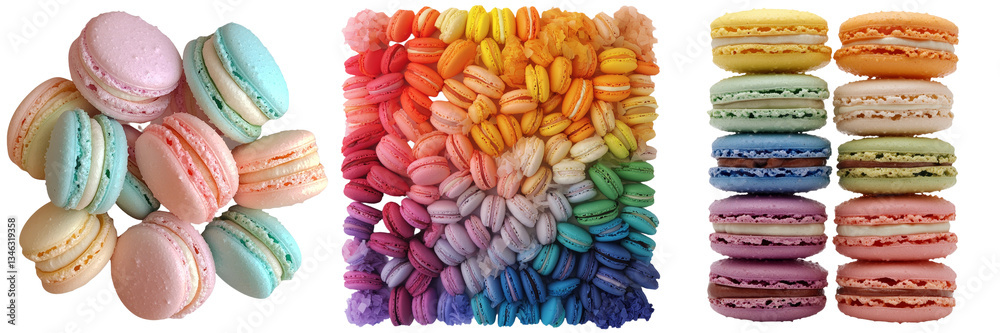 Poster Generative ai created macarons in rainbow colors isolated on a transparent background