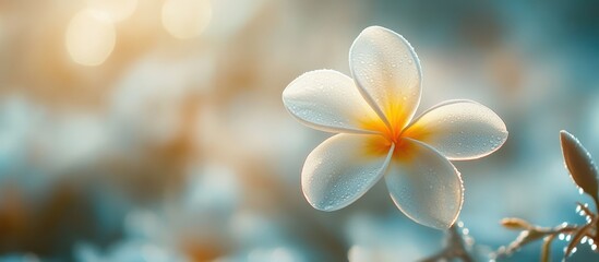 Fototapeta premium Plumeria bloom, garden sunrise, bokeh