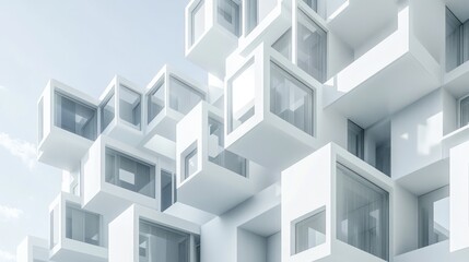 Abstract modern architecture, futuristic cityscape, white building, urban design, digital illustration