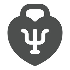 Obraz premium Heart shaped lock with trident solid icon, family psychology concept. Vector graphics. Safety lock with trident symbol, sign on white background, glyph style icon for mobile or web design.
