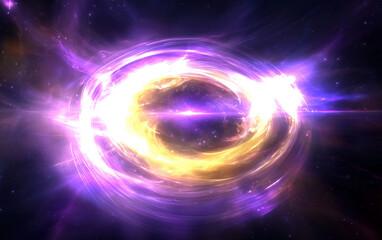 Obraz premium Abstract cosmic portal with swirling energy and light in deep space.