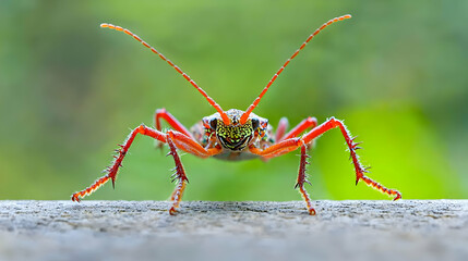 Fototapeta premium Closeup View Of Colorful Insect On Wood