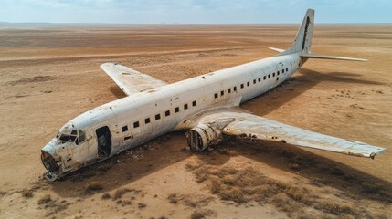 A Derelict Aircraft Found Abandoned On A Barren Landscape
